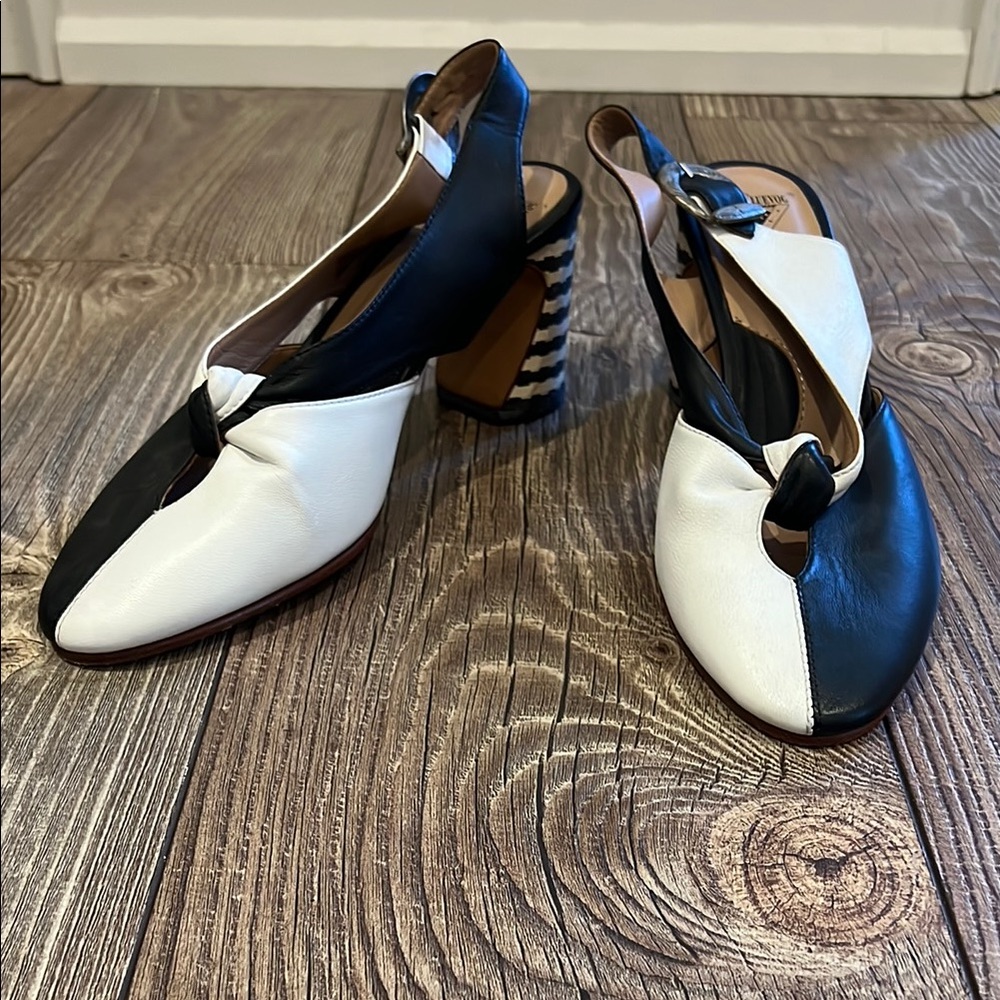 John Fluevog Black and White Leather Women's Slingback Shoes - Size 8
